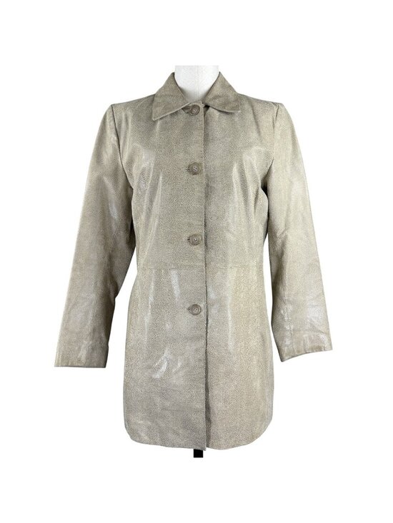 Colebrook & Co Jackets & Blazers - Colebrook & Co Leather Coat Womens Size M Tan Snakeskin Button Front Lined Beige
